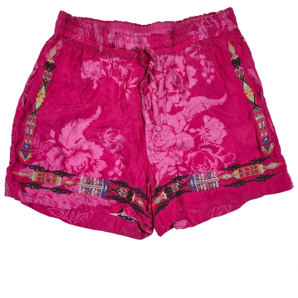 Biya Johnny Was Pink Embroidered Floral Jacquard Short Womens Small Boho Fuchsia
